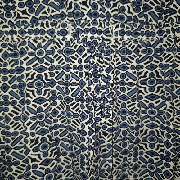 Loft blue geometric sundress Cinch waist long sleeve swing dress Medium - Picture 5 of 13